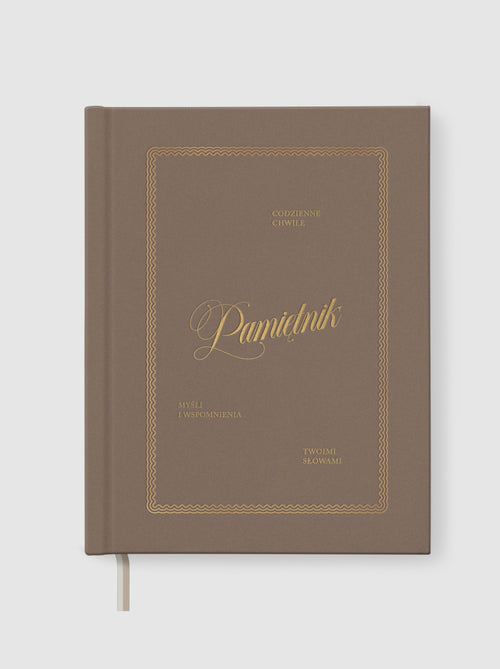 Brązowy, welurowy pamiętnik Jaśnie Planu w stylu vintage