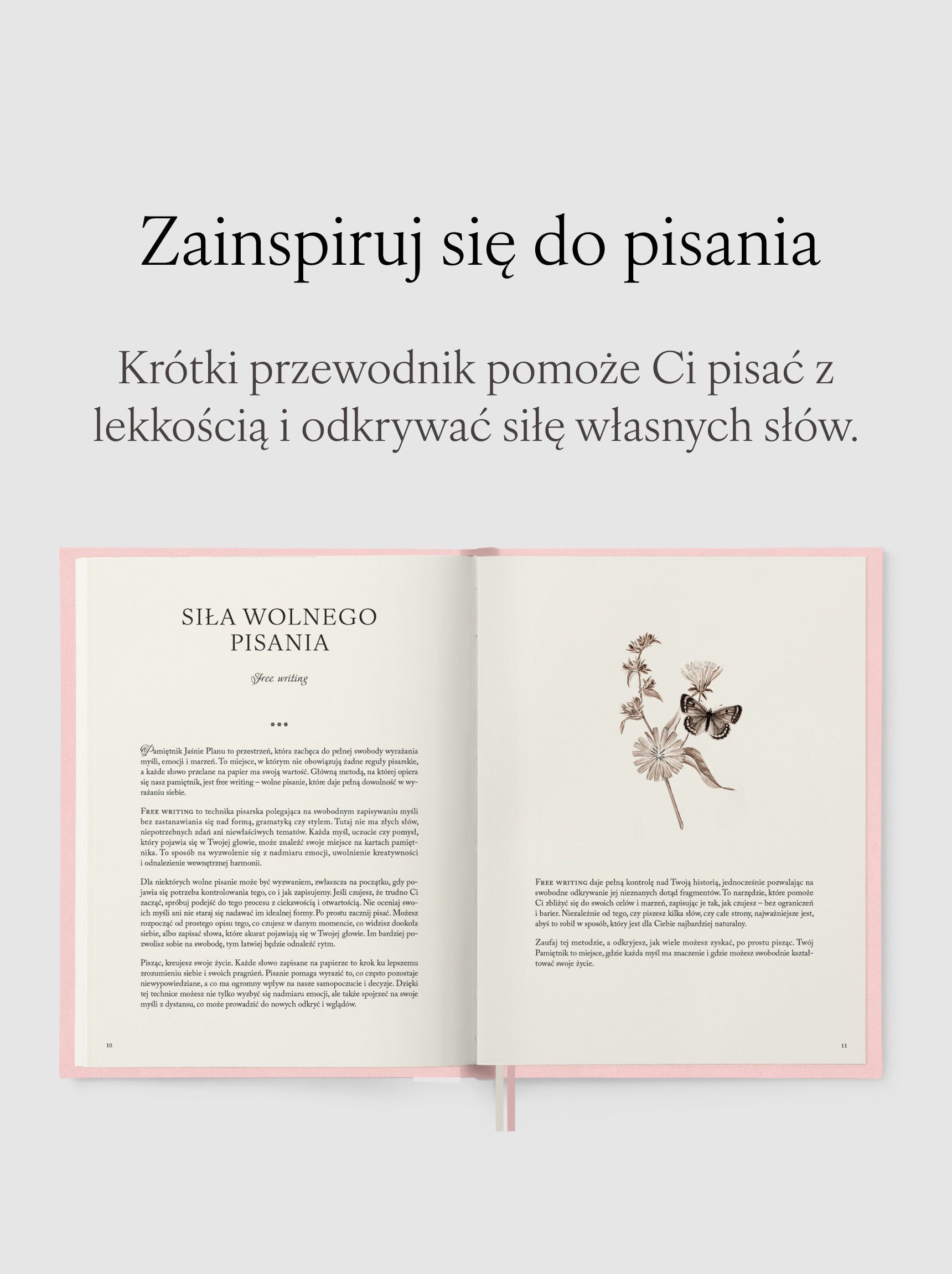Rozkładówka przedstawiająca krótki przewodnik który zainspiruje Cię do pisania